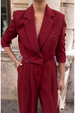 کت بلیزر زرشکی زنانه Blazer CEYDA AYAZ - کد 924398684