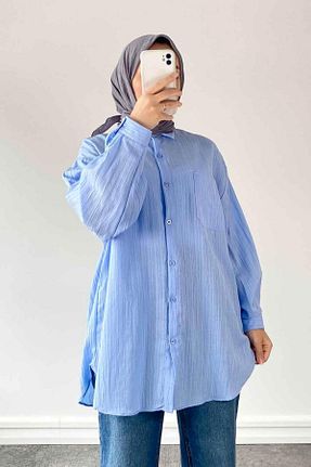 پیراهن حجاب آبی زنانه اورسایز lamelif - کد 924415630