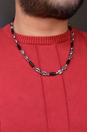 گردنبند استیل ( فولاد ) مشکی زنانه استیل (فولاد) Papatya Silver - کد 247758708