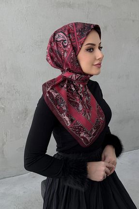 روسری زرشکی 100 x 100 Byedauzunlar - کد 924500745