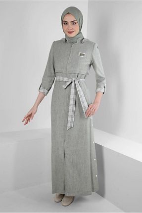 مانتو بلند حجاب خاکی زنانه مخلوط ویسکون Alvina - کد 807015980