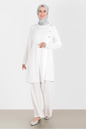 ست بالاتنه و پائین تنه حجاب سفید زنانه رگولار Alvina - کد 804414295