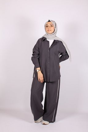 ست بالاتنه و پائین تنه حجاب طوسی زنانه بافتنی Tuğba Sarı - کد 924526332
