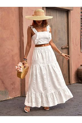 ست بالاتنه و پائین تنه سفید زنانه بافتنی mass fashion - کد 924547032