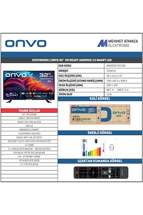 تلویزیون مشکی HD Ready ONVO - کد 767882656