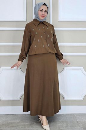 ست بالاتنه و پائین تنه حجاب قهوه ای زنانه رگولار PYS - کد 924622768