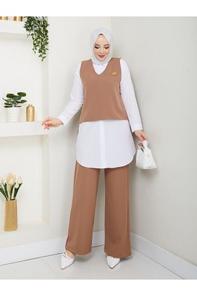 ست بالاتنه و پائین تنه حجاب بژ زنانه رگولار MODAMERSİ - کد 924332828