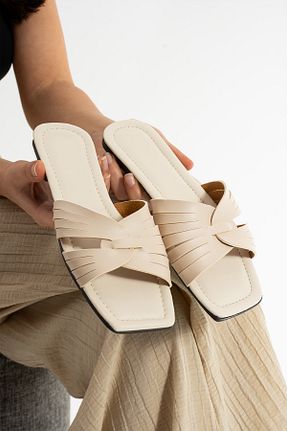 دمپائی بژ زنانه چرم مصنوعی Moda Devrin - کد 924441558