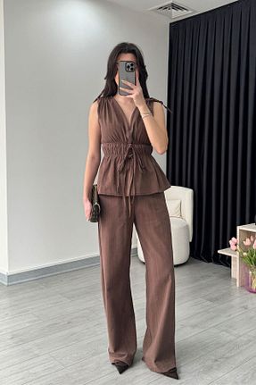 ست بالاتنه و پائین تنه قهوه ای زنانه بافتنی ECEMİ - کد 924633687