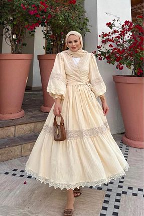 ست بالاتنه و پائین تنه حجاب بژ زنانه کلوش NAGE COLLECTION - کد 924631154