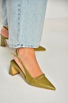 کفش پاشنه بلند کلاسیک سبز زنانه چرم مصنوعی Fox Shoes - کد 924639215