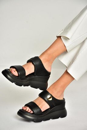 صندل مشکی زنانه پاشنه تخت Fox Shoes - کد 924637083