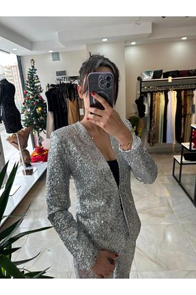 کت بلیزر طوسی زنانه اسلیم فیت Yagmur Ceren - کد 924656199