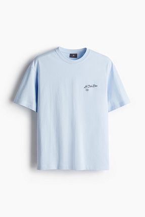 تیشرت آبی مردانه اورسایز H&M - کد 924653966