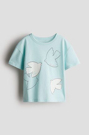 تیشرت فیروزه ای بچه گانه یقه دوچرخه H&M - کد 925293941
