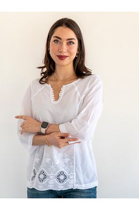 بلوز سفید زنانه Etnik citycenterfashion - کد 924685394