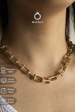گردنبند استیل ( فولاد ) زرد زنانه استیل ضد زنگ MAVEGA - کد 881800179