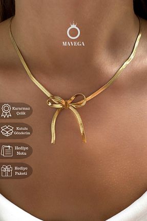 گردنبند استیل ( فولاد ) زرد زنانه استیل ضد زنگ MAVEGA - کد 896862920