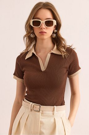 بلوز قهوه ای زنانه ساده Olalook - کد 924547994