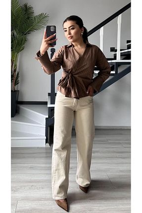 شلوار جین نباتی زنانه فاق بلند Oslove - کد 923656913
