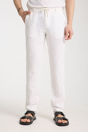 شلوار سفید مردانه کتان muzzo jeans - کد 923668609
