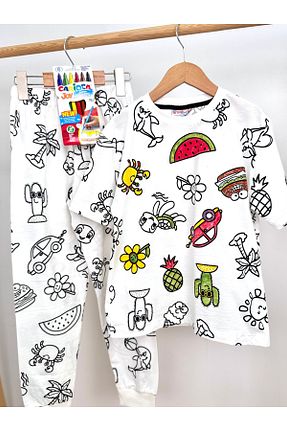 ست لباس راحتی سفید بچه گانه طرح دار Irmak kids - کد 923665606
