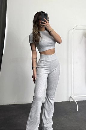ست بالاتنه و پائین تنه طوسی زنانه بافتنی MOZENA - کد 923713726