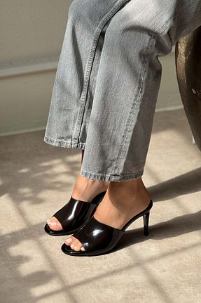 دمپائی مشکی زنانه پاشنه نازک NİŞANTAŞI SHOES - کد 922374581