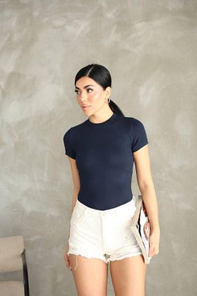بادی سرمه ای زنانه یقه دوچرخه Moda Banuş - کد 923753188