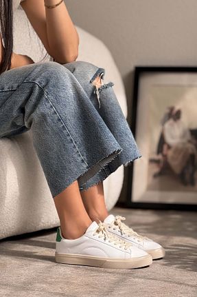 کفش اسنیکر سبز زنانه بند دار NİŞANTAŞI SHOES - کد 922428272