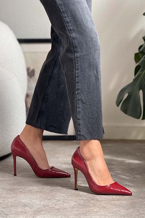 کفش استایلیتو زرشکی پاشنه نازک NİŞANTAŞI SHOES - کد 922768142