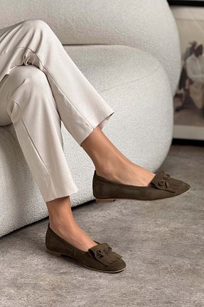 بابت خاکی زنانه چرم خالص NİŞANTAŞI SHOES - کد 923531178