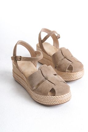 صندل بژ زنانه پاشنه پر Elile Shoes - کد 923756720