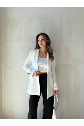 کت بلیزر سفید زنانه پارچه ENZOI - کد 923837925