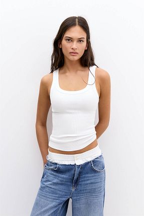 تیشرت سفید زنانه یقه هالتر Pull & Bear - کد 900496847
