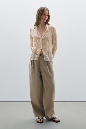 شلوار بژ زنانه کتان Massimo Dutti - کد 921156405