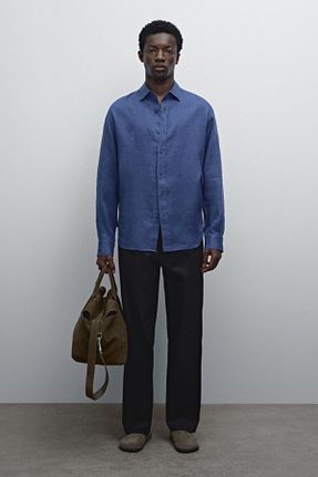 پیراهن سرمه ای مردانه یقه پیراهنی Massimo Dutti - کد 896564334