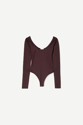 بادی قهوه ای زنانه یقه دگاژه Bershka - کد 848186896