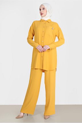 ست بالاتنه و پائین تنه حجاب زرد زنانه رگولار Alvina - کد 804944658