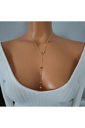 گردنبند جواهر رنگی زنانه برنجی Tasarım - کد 924045496