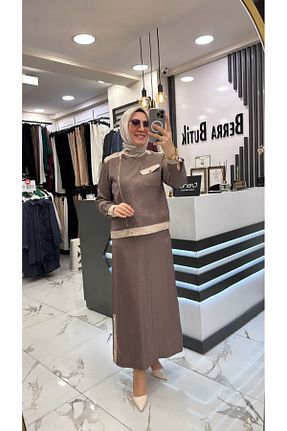 ست بالاتنه و پائین تنه حجاب قهوه ای رگولار wennew - کد 924052259