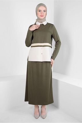 ست بالاتنه و پائین تنه حجاب خاکی زنانه رگولار Alvina - کد 790229139