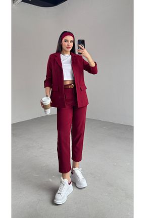 ست بالاتنه و پائین تنه زرشکی زنانه بافتنی Cappmoda - کد 924102949