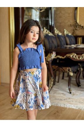 ست بالاتنه و پائین تنه آبی بچه گانه بافتنی Hilal Akıncı Kids - کد 94418696