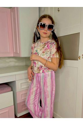 ست بالاتنه و پائین تنه صورتی بچه گانه پنبه ای Hilal Akıncı Kids - کد 815857600