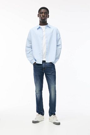 شلوار جین سرمه ای مردانه پاچه ساده Pull & Bear - کد 924133991