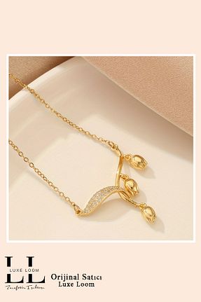 گردنبند استیل ( فولاد ) زرد زنانه استیل ضد زنگ Luxe Loom Zarafetin Işıltısı - کد 924159227
