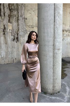 لباس قهوه ای زنانه ساتن Sindimoda - کد 924169291