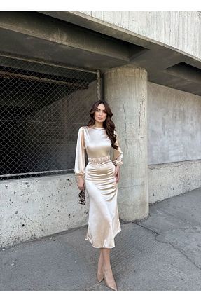 لباس بژ زنانه ساتن Sindimoda - کد 924169236