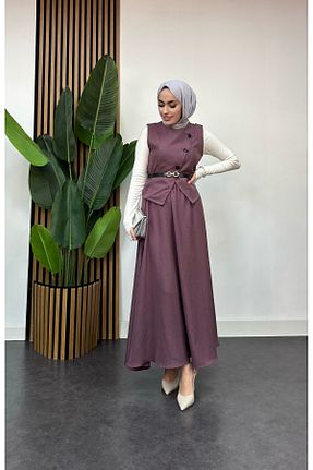 ست بالاتنه و پائین تنه حجاب بنفش زنانه رگولار FREEMİH TEKSTİL - کد 905500222